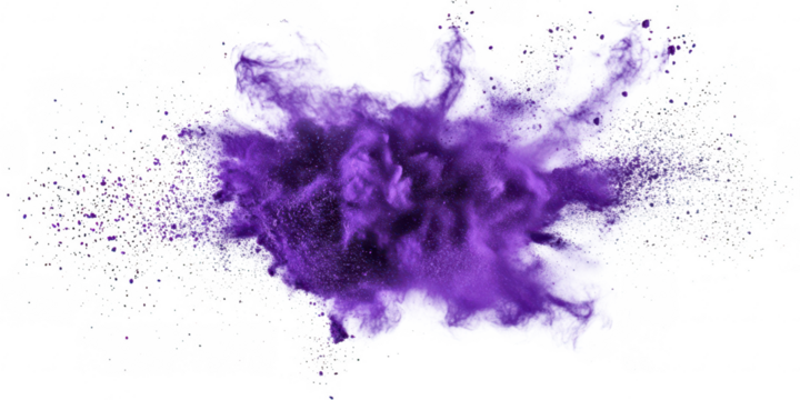 Purple powder explosion effect on transparent png background