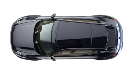 Black Car Top View Isolated on Transparent white background, clipping path
