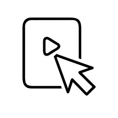 Vector graphic of a pointer arrow on an application icon with a play symbol. Concept for starting a video, launching media, or user interface interaction.