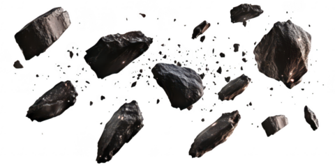Asteroids floating in space on transparent png background