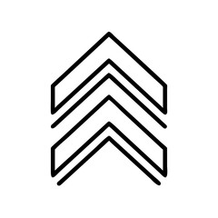 Minimalist double chevron arrow icon pointing up. Vector graphic illustration for concepts like growth, progress, direction, and upward movement. Simple line art symbol for user interface design.