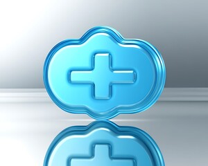 A clean blue share vector action icon isolated on a metallic reflective surface