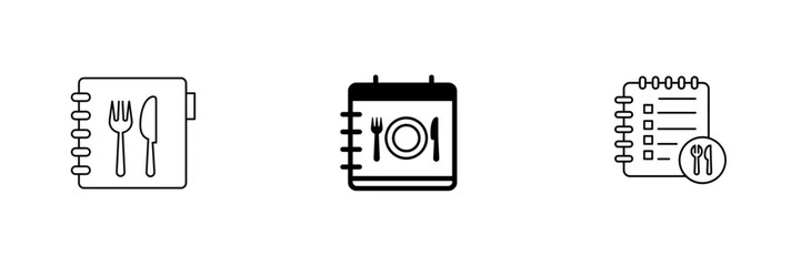 Meal planner icon design with notebook and utensils minimalist line art style