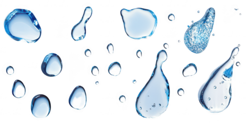 Water droplets collection isolated on transparent png background