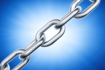 High-strength steel chain link against a vibrant blue backdrop symbolizing connection resilience and robustness in industry and technology crafting a strong visual narrative of reliability