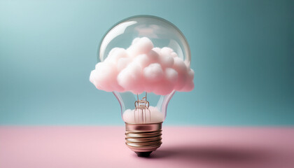 a soft pastel light bulb filled with fluffy cloud like elements symbolizes dreamy creativity and gentle inspiration embodying a serene and whimsical artistic concept