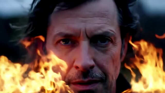 Man in Fire Confronting the Flames of an Internal Battle