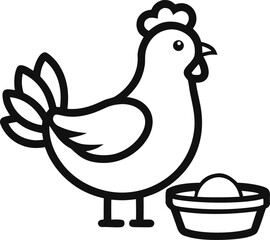 Chicken with Feeding Trough Outline Graphic
