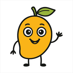 Obraz premium Cute cartoon mango character waving hello with a happy face isolated on white background silhouette