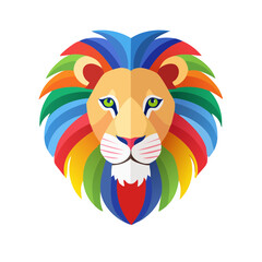 Colorful Lion Head Icon Isolated on a Transparent Background