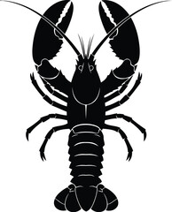 A striking silhouette of a lobster with prominent claws and detailed body on a white background view