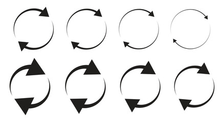 Collection of vector icons of two circular arrows. Symbols for reload, change, refresh, and others isolated on a white background. Vector illustration