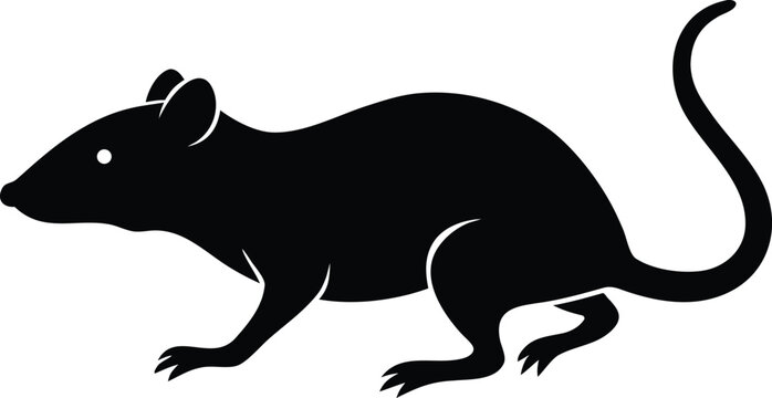 black silhouette a rat running on white background.eps