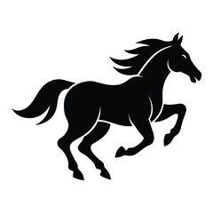 Obraz premium Elegant Black Horse Silhouette in Dynamic Motion Galloping Boldly on a White Background Illustration