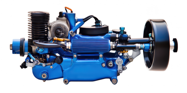 Detailed blue engine illustration on transparent png background