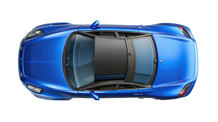 Blue Car Top View Isolated on Transparent white background, clipping path