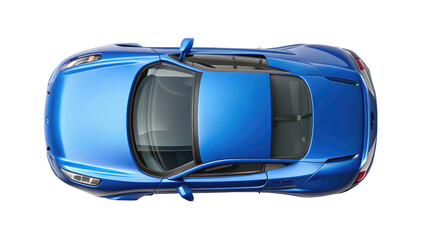 Blue Car Top View Isolated on Transparent white background, clipping path
