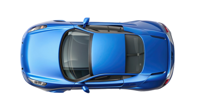 Blue Car Top View Isolated on Transparent white background, clipping path