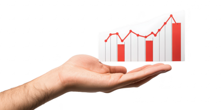 Hand holding a chart diagram on transparent png background