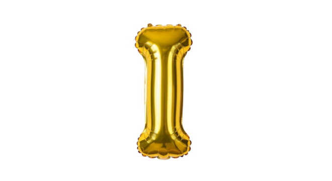 Golden letter i balloon isolated on transparent background