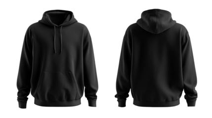 Black hoodie 3d model front and back transparent bg
