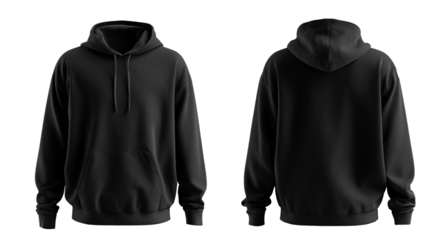 Black hoodie 3d model front and back transparent bg