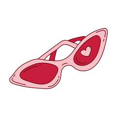 Pink glasses with a heart in a coquette aesthetic. Festive element for Valentine's Day. Vector illustration in doodle style for decoration, stickers, invitations, diary and scrapbooks.
