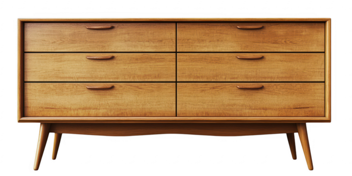 Wooden dresser with six drawers on transparent png background