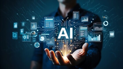Artificial Intelligence Concept with Data Visualization and Human Hand a Futuristic Digital Transformation Illustration Depicting Machine Learning and Technology Integration