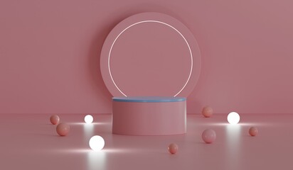 Cosmetic Products on Podium with Pink Background, Beauty and Skincare Concept