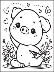 Animal-themed coloring page for kids and adults: Animal doing yoga: Cute pig doing yoga pose