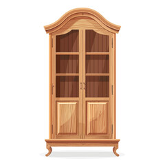 Detailed Wooden Cabinet with Glass Doors and Elegant Curved Top