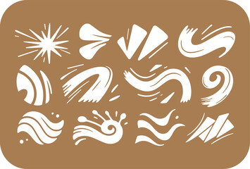 Obraz premium Collection of abstract white brush strokes and swirls on a textured brown background representing organic artistic elements