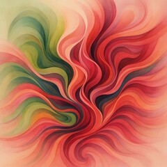 Fluid Watercolor Symphony A Dance of Red and Green Hues Creating an Abstract Vortex of Harmonious Colors