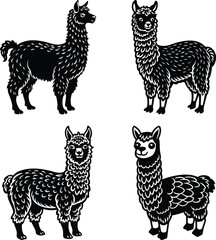 Desert Llamas, Call Illustration, simple alpaca linear illustration silhouette graph set 

