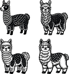 Desert Llamas, Call Illustration, simple alpaca linear illustration silhouette graph set 

