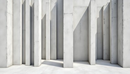 A stark concrete wall showcases a rhythmic arrangement of deep, sharply defined vertical ribs. The pronounced shadows cast by these ribs emphasize their depth and create a strong sense of texture