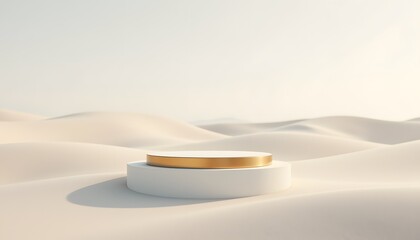 A pristine white cylindrical platform, subtly elevated, features a thin band of warm toned metal encircling its base