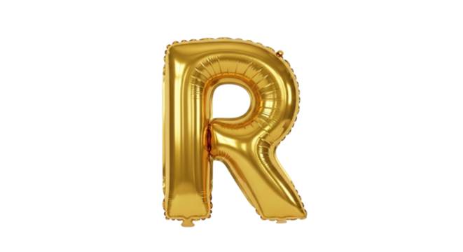 Golden letter r balloon isolated on transparent background