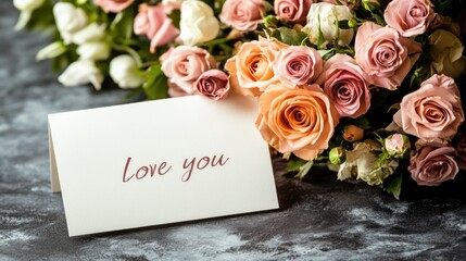 Romantic rose bouquet with card