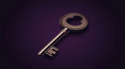 Detailed 3D vector key icon with metallic shine on a dark purple background