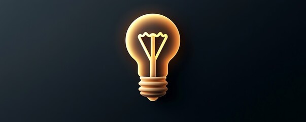 Elegant 3D vector light bulb icon with glow effect on a deep black background