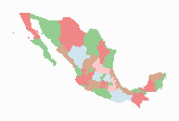 Fototapeta premium Mexico dotted map. Digital style map of the country on white background. Mexico shape with circle dots. Colored dots style. Small size circles. Creative vector illustration.