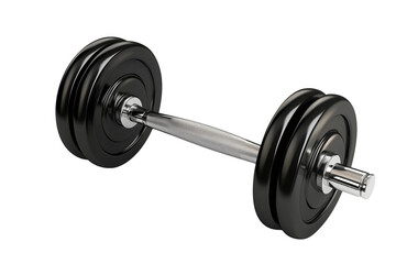 Fototapeta premium Sleek black dumbbell isolated against transparent background depicting fitness strength training and exercise