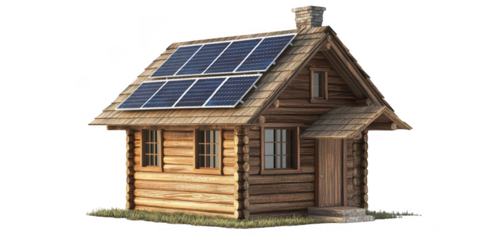 Wooden Cabin with Solar Panels: Eco-Friendly Home