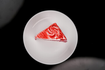 Top view of Red velvet cake in white plate