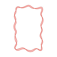 Whimsical red ribbon frame in coquette style. Elegant wavy border for digital scrapbooking, journaling, cards, packaging, social media, and girly aesthetic projects. Vector illustration