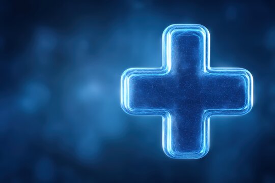 Stunning visual representation of a glowing medical cross symbolizing healthcare innovation and digital wellbeing positioned against a serene blue backdrop evoking trust and reliability