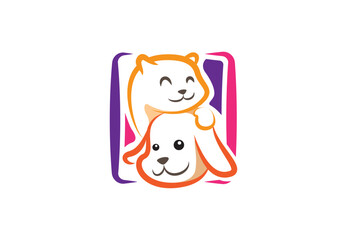 Cute Pet Care Logo with Cat and Dog