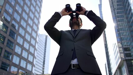 Businessman's Vision: Looking Ahead with Binoculars in the City - Powered by Adobe
